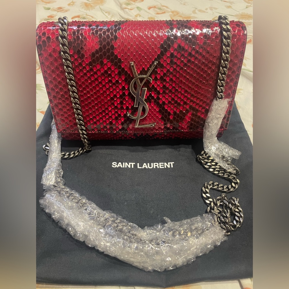 Saint Laurent Snake Skin bag in red and black